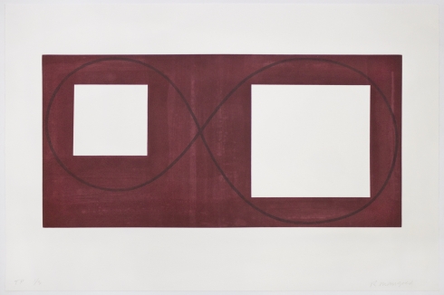 Robert Mangold, Two Open Squares Within a Red Area, 2017